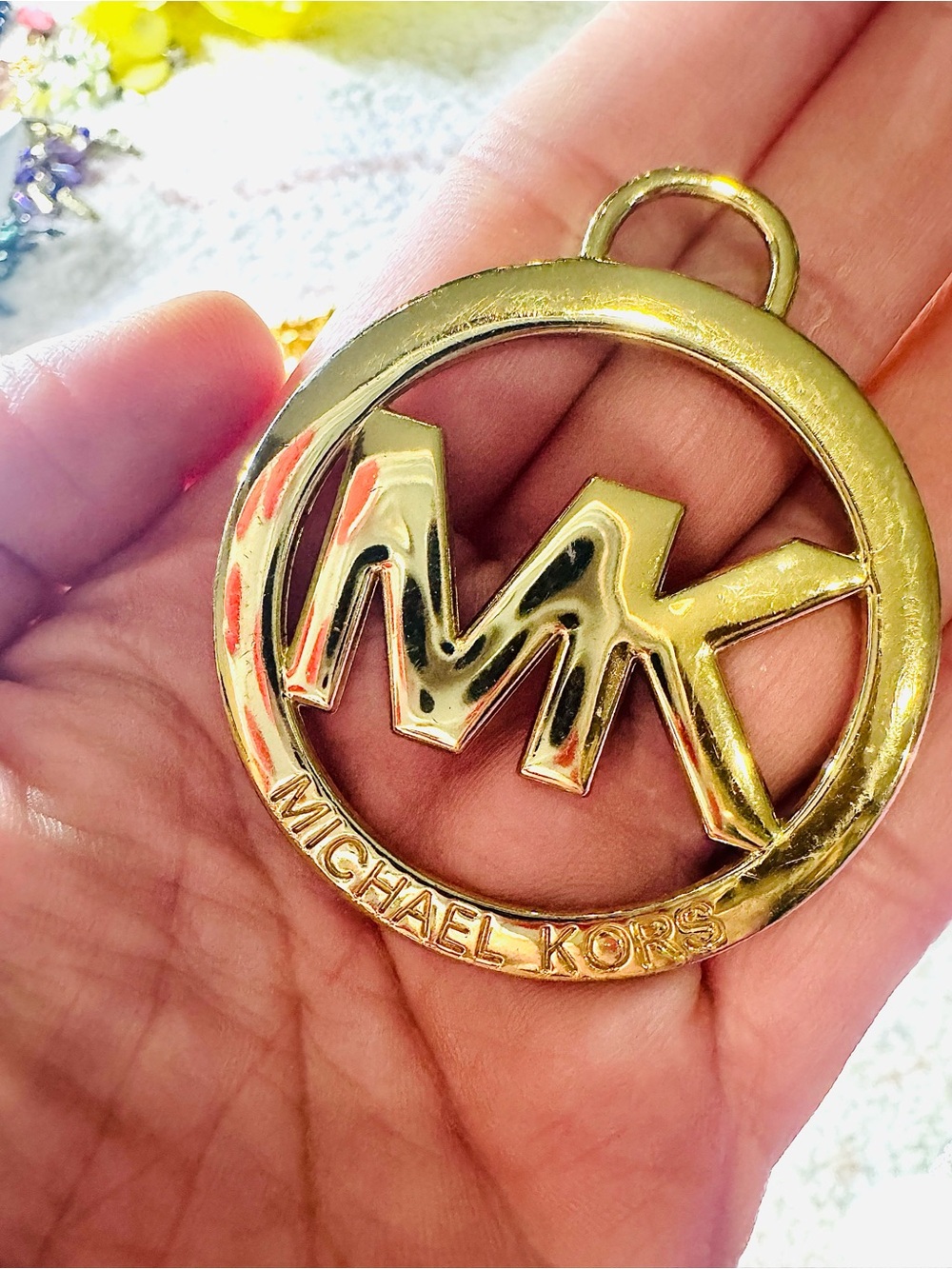 Michael Kors Gold MK Circle Logo Charm Keyring